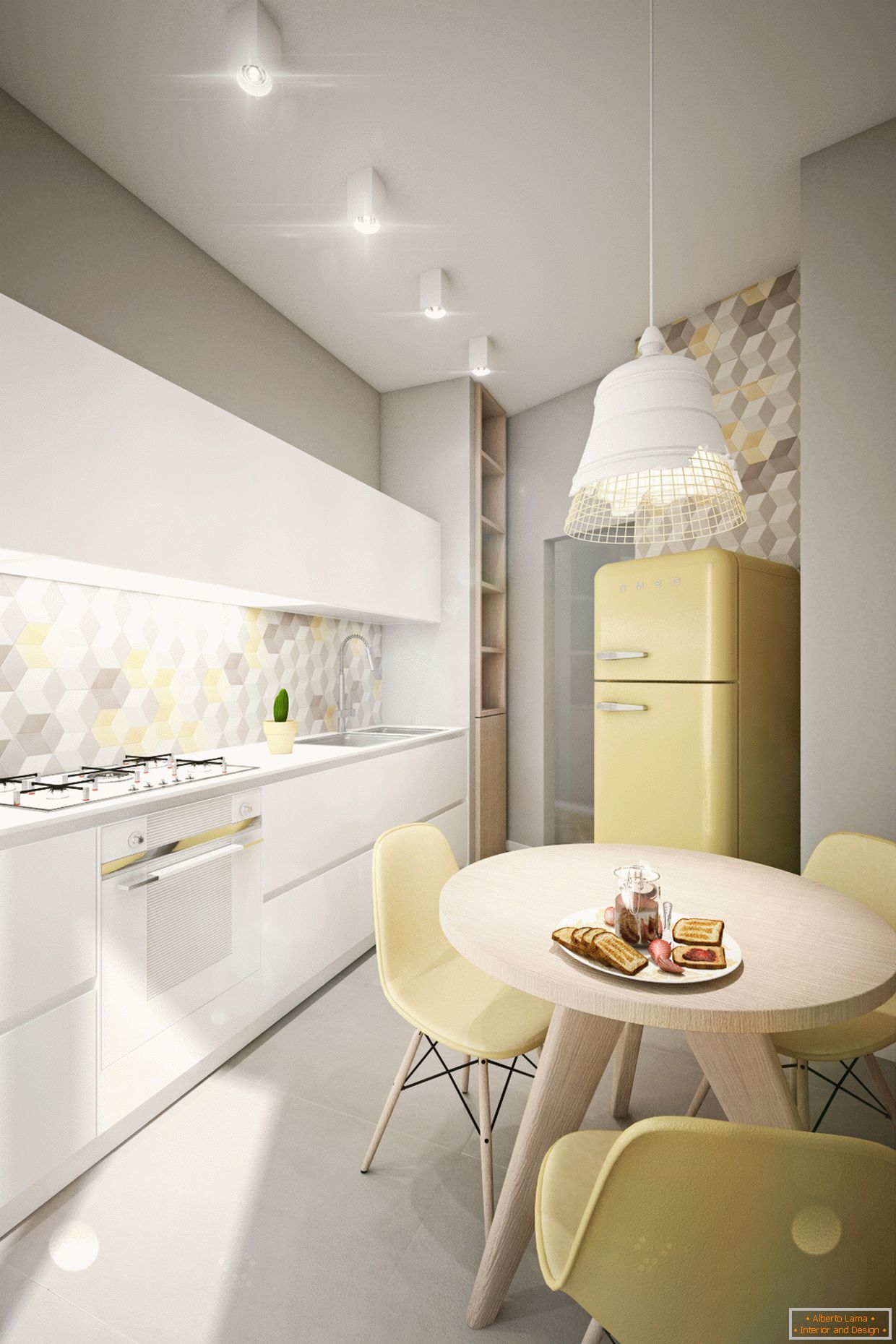 Designový apartmán v pastelových barvách: kuchyň