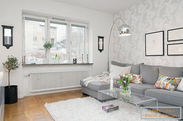 Obývací pokoj malého bytu v Goteborgu