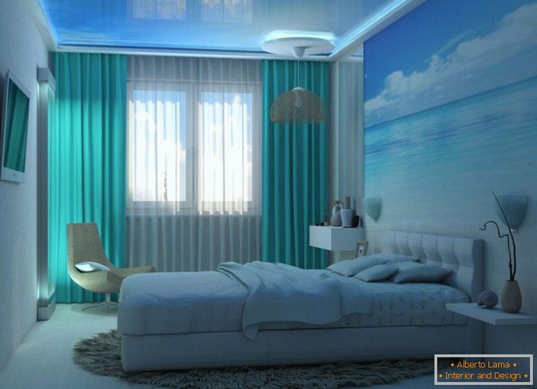 kombinace - modrá barva v interiéru - symbol ložnice
