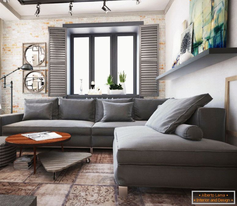 Design moderního obývacího pokoje s krbem
