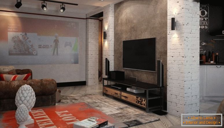 obývací ve stylu-podkroví-s-velký-TV
