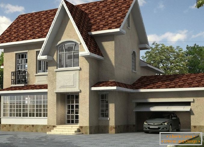 Moderní návrhy domů s garáží pod jednou střechou (pozemní strana)