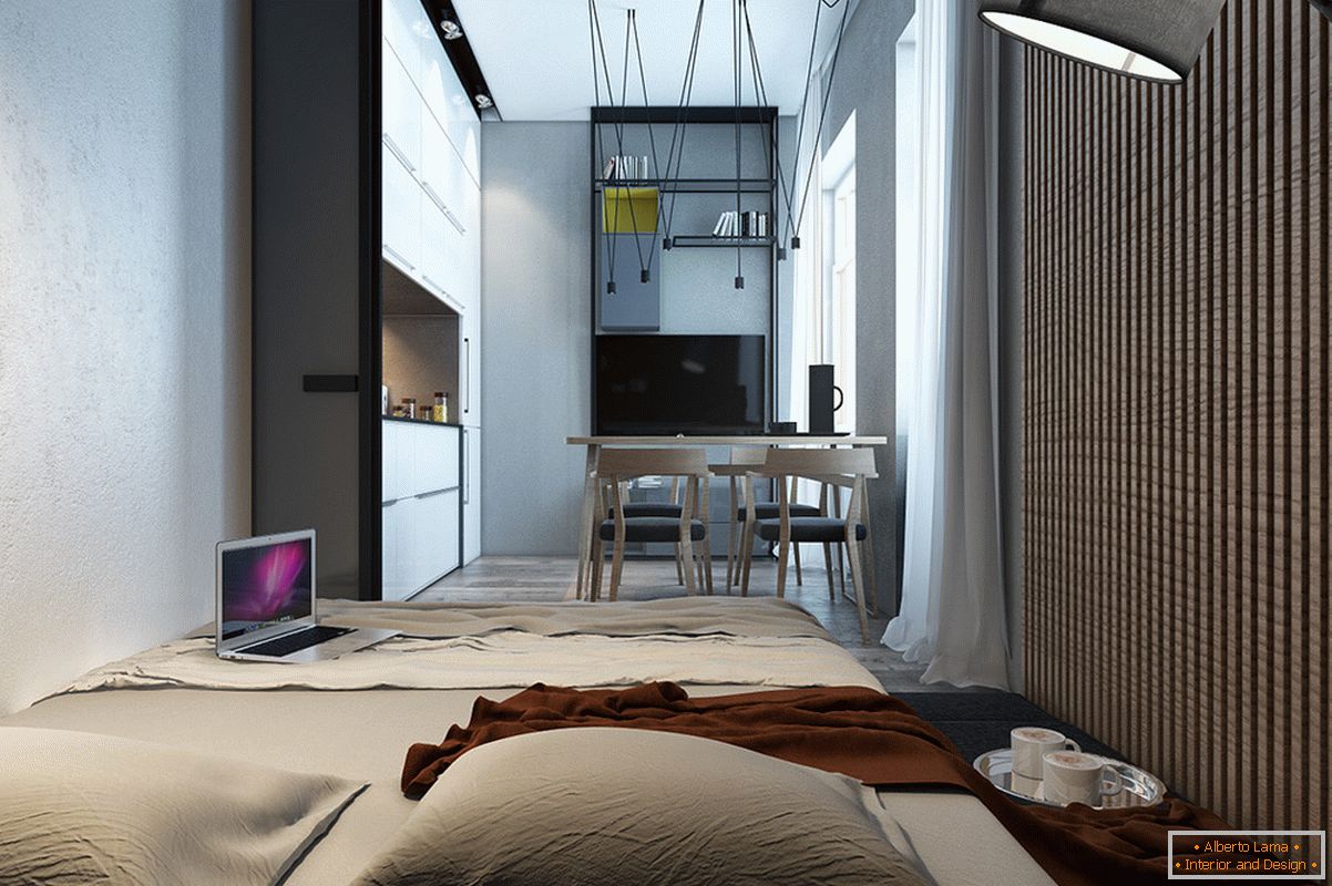 Design ložnice pro malý byt ve skandinávském stylu - фото 2