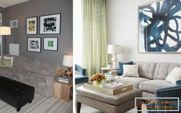 Stylový design soukromého domu uvnitř: obývací pokoj před a po