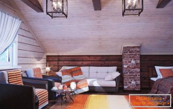 Interior design dřevěného domu uvnitř - fotografie ve skandinávském stylu