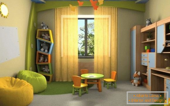 interiér dětského pokoje v přírodních barvách pro dívku