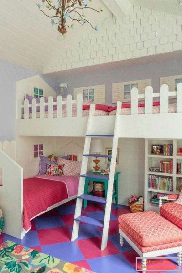 interiér dětského pokoje s patrovou postelí, foto 39