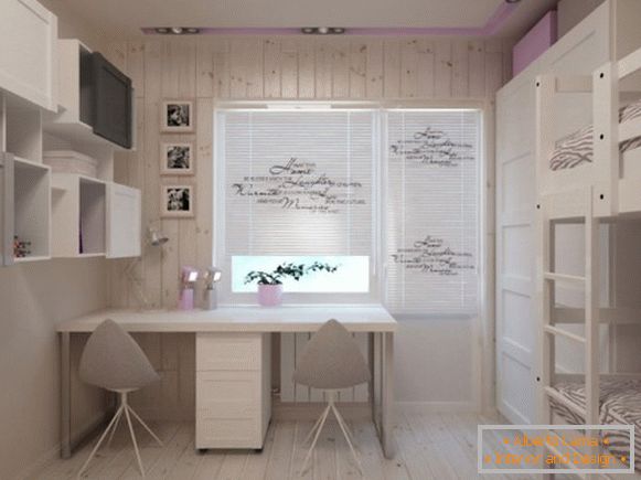 Příklad designu světlého interiéru dětské ložnice pro dvě děti