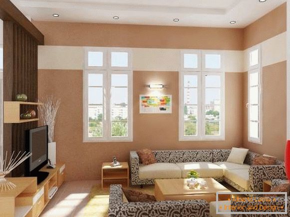 Moderní interiér obývacího pokoje s rohovou pohovkou