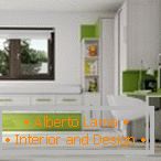 Kombinace zeleně a bílé v designu bytu
