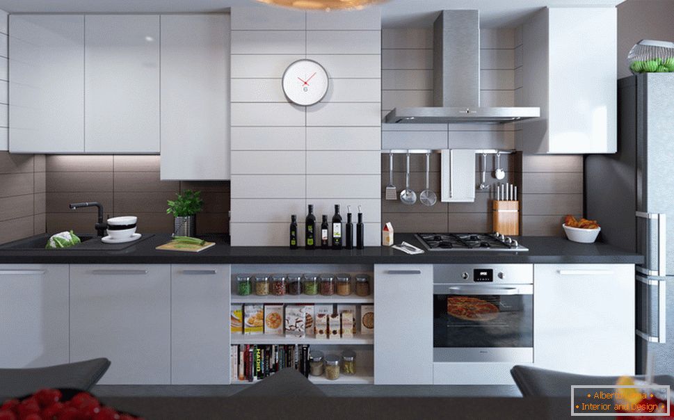 Interiér malého bytu ve světlých barvách - дизайн кухни