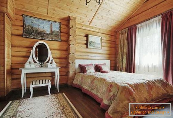 interiér ložnice v dřevěném domě, foto 38