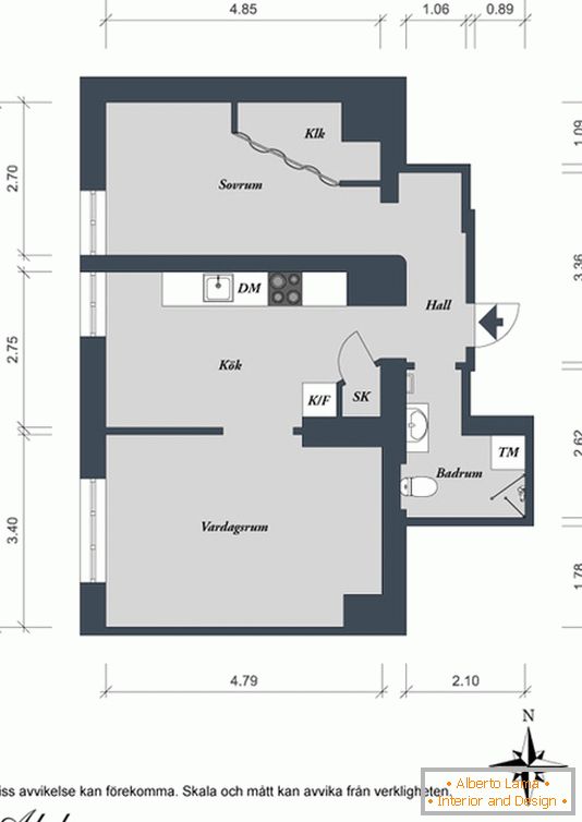 Plán jednoho apartmánu ve Švédsku