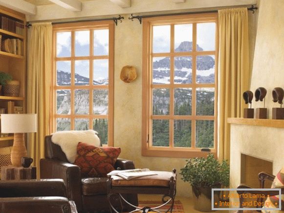 Návrh okna v obývacím pokoji - foto dřevěných oken