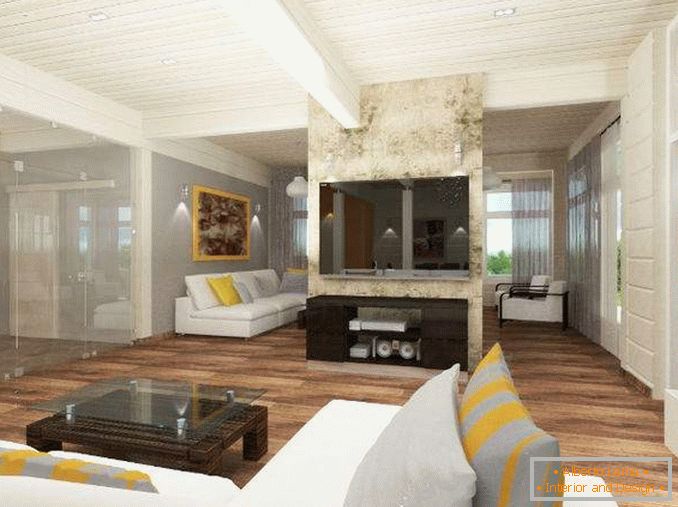 Hi-tech interiérový design obývacího pokoje v soukromém domě