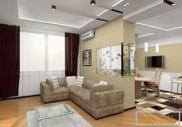Návrh dvoupokojového panelového bytu - fotografie interiéru kuchyně obývacího pokoje