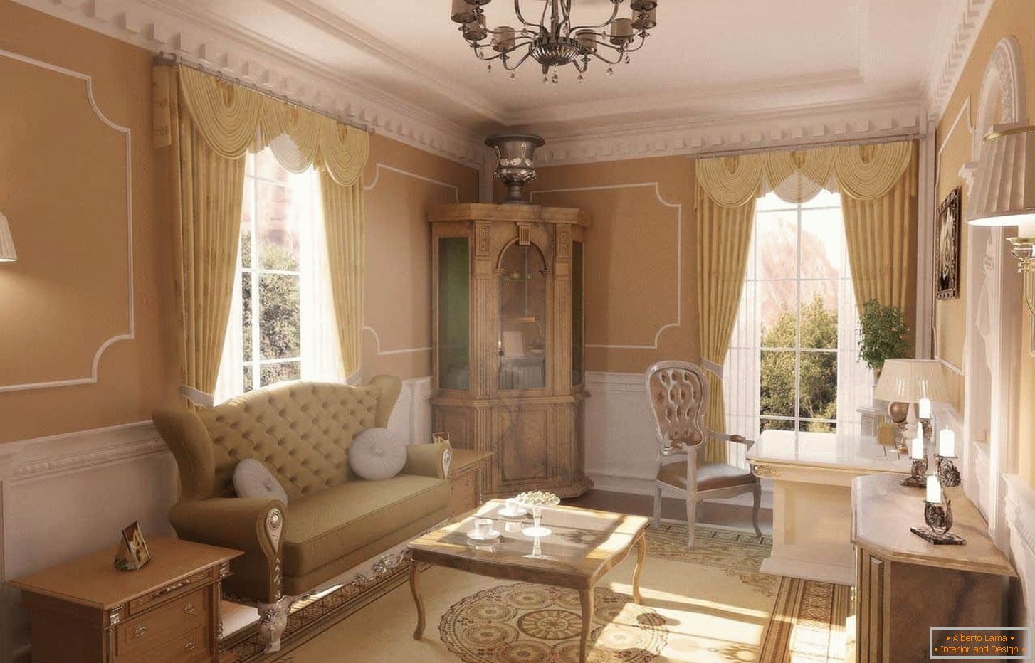 Klasický obývací pokoj в светлых тонах