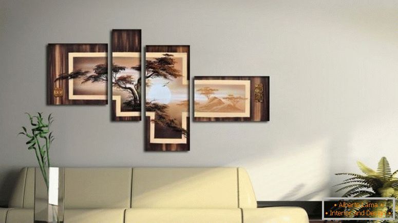 modulární obraz v obývacím pokoji