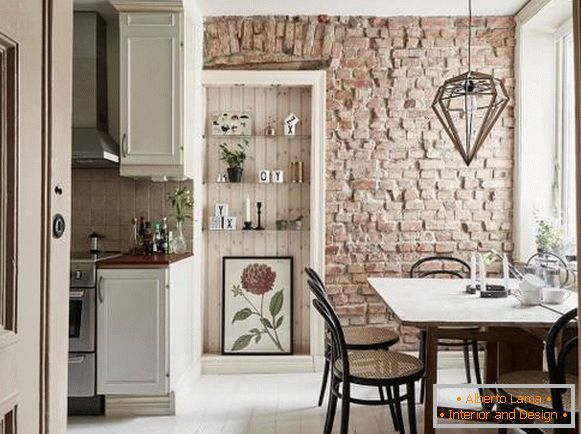 Jak vypadat cihlová zeď v interiéru kuchyně