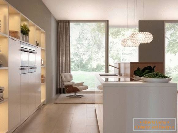 Dlouhé béžové záclony pro kuchyni v high-tech stylu