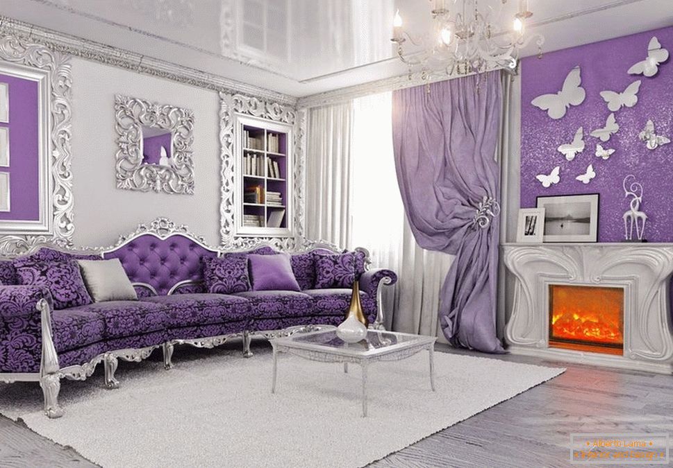 Obývací pokoj v barvě šeříku