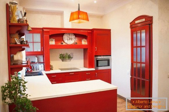 Červená béžová kuchyně foto 45
