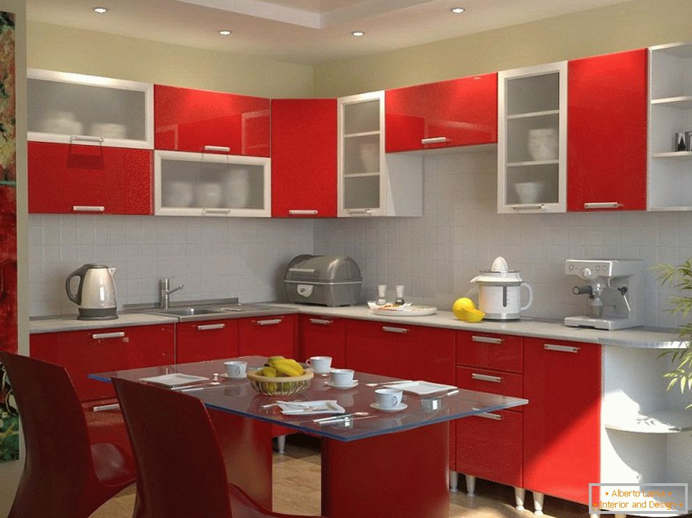 Kuchyňský nábytek s červenou fasádou