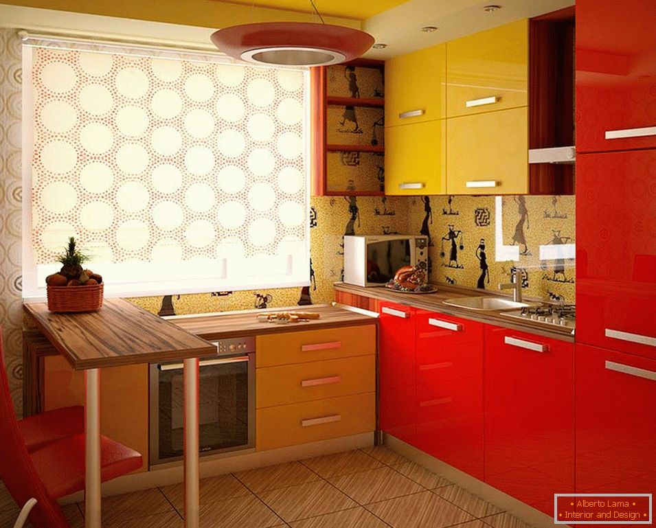 Červená a žlutá kuchyně