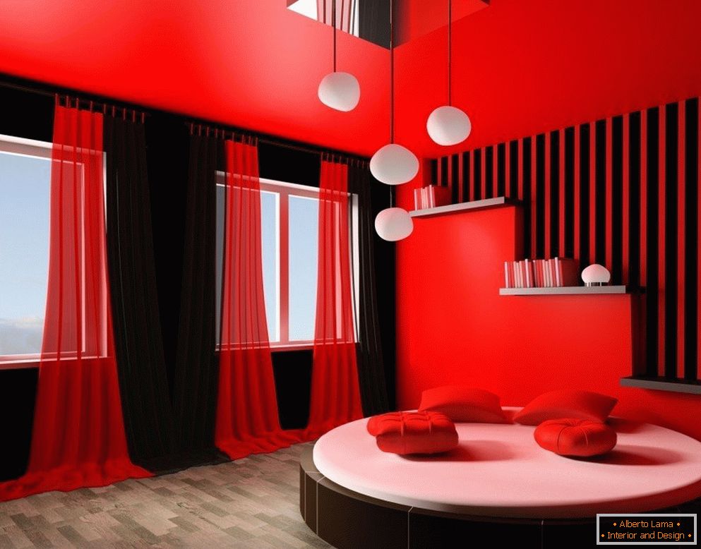 Červeno-černý interiér místnosti
