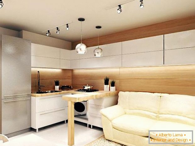 moderní design kuchyně v kombinaci s obývacím pokojem 