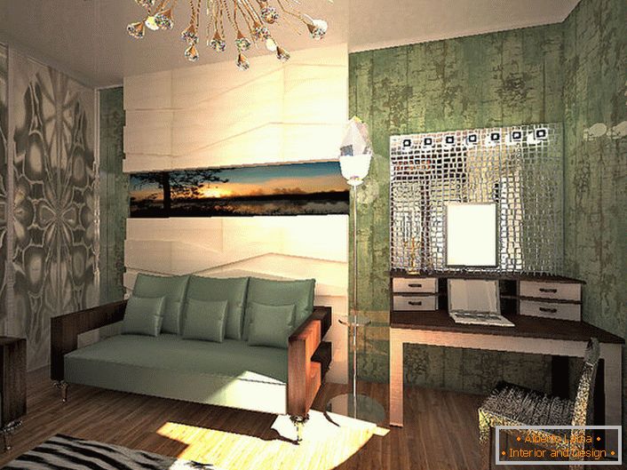 Zlatý lesk v kombinaci s prvky krystalu poskytuje vynikající možnosti osvětlení pro obývací pokoj ve stylu hi-tech. 