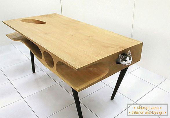 Neobvyklý stůl s domem pro kočku