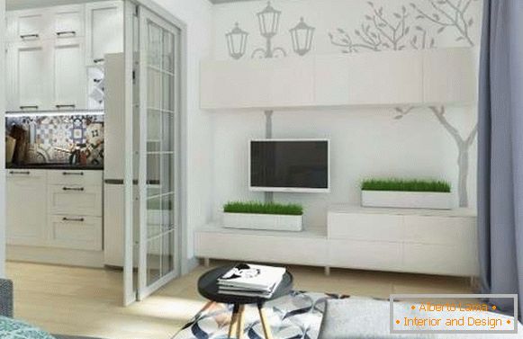 Design malého studiového bytu o velikosti 25 m2 - fotografie obývacího pokoje