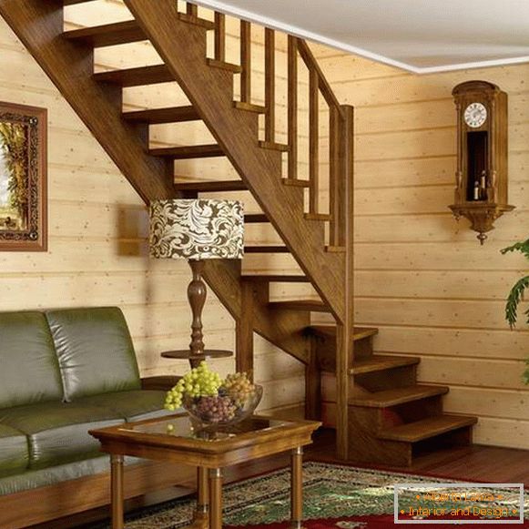 Střední dřevěné schody v soukromém domě - fotografický design v moderním stylu