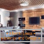 Dřevo a cihly v designu obývacího pokoje