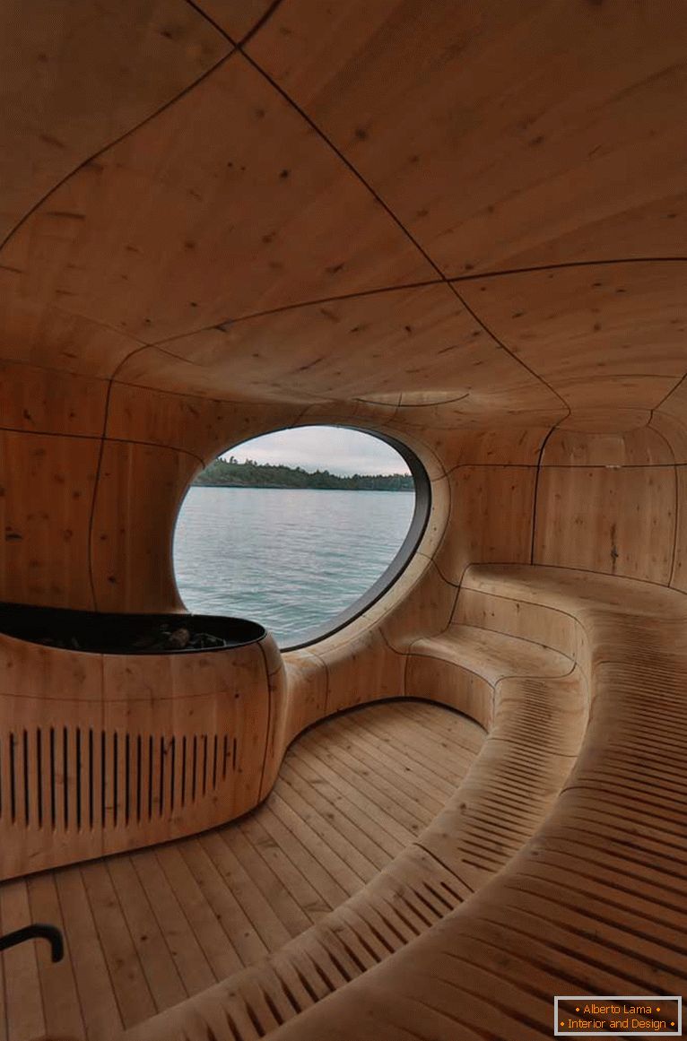 Pohled na jezero ze sauny z dílny PARTISANS