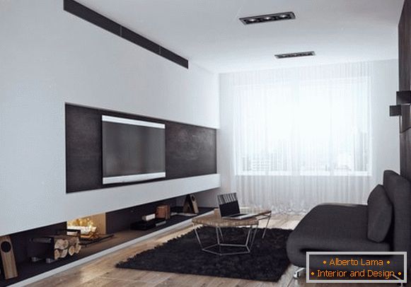 Stylový obývací pokoj v černé a bílé barvě