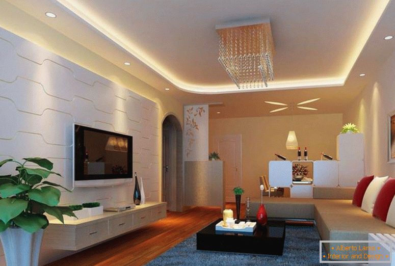 závěsný strop-pop-design-osvětlení-pro-obývací pokoj-interiér-obložení stěn-2014