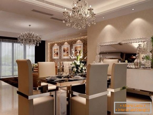 Luxusní interiér a chromový jídelní stůl