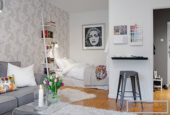 Obývací pokoj malého bytu v Göteborgu