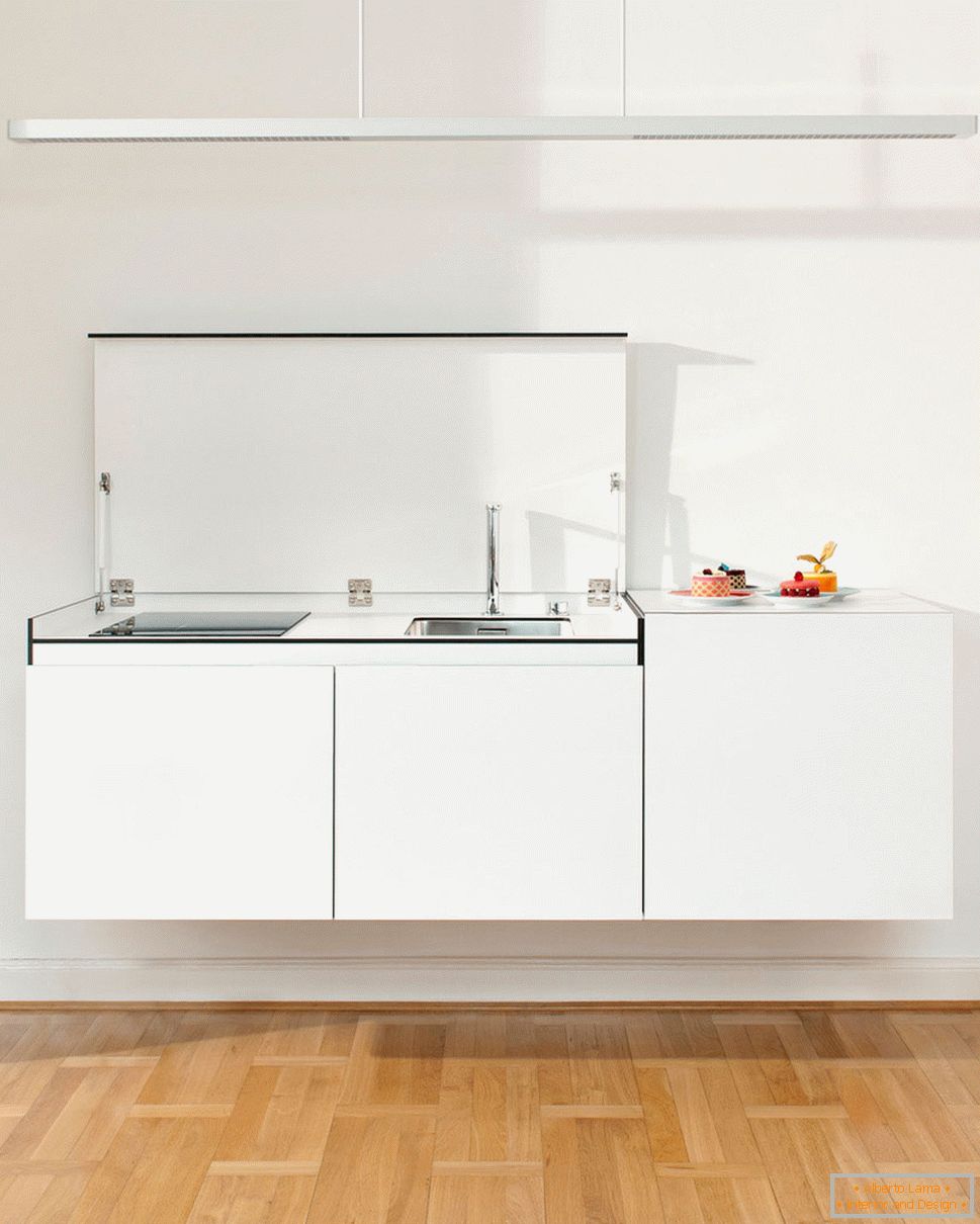 Stylový design kuchyně malých rozměrů - открытая раковина