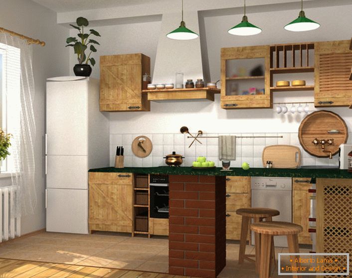 Projektový projekt pro malou kuchyň v městském bytě nebo soukromém domě. 