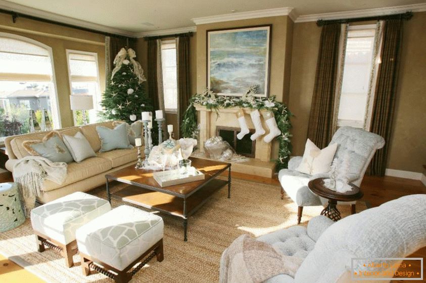Obývací pokoj připraven pro nový rok