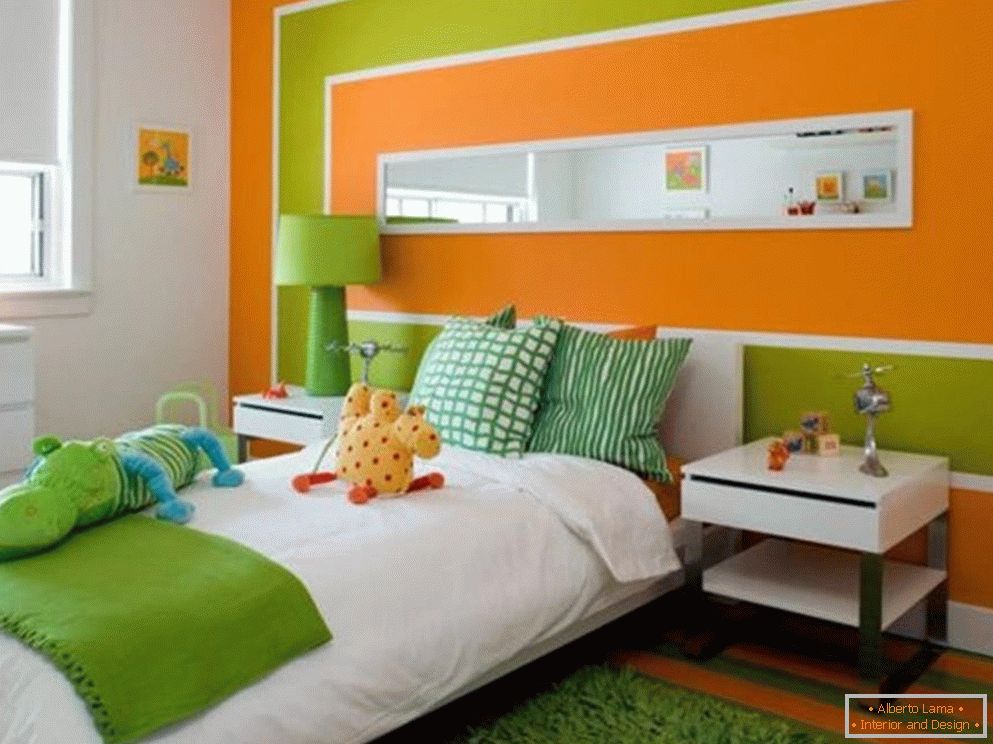 Zelená a oranžová barva, kombinace v mateřské škole