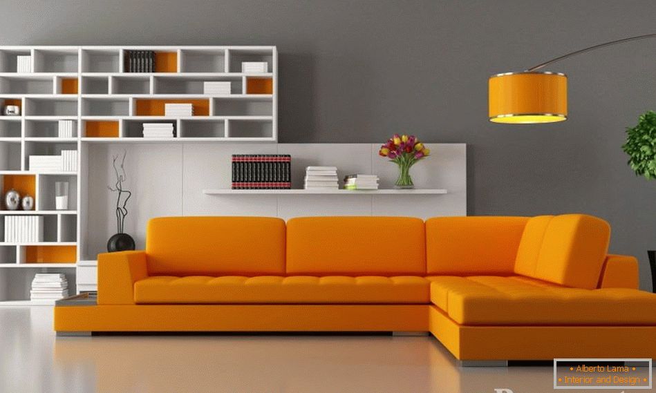 Oranžový nábytek в гостиной