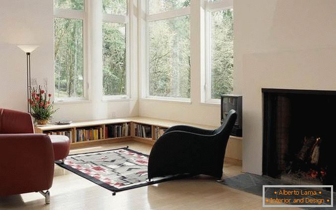 Návrh obývacího pokoje se dvěma rohovými okny