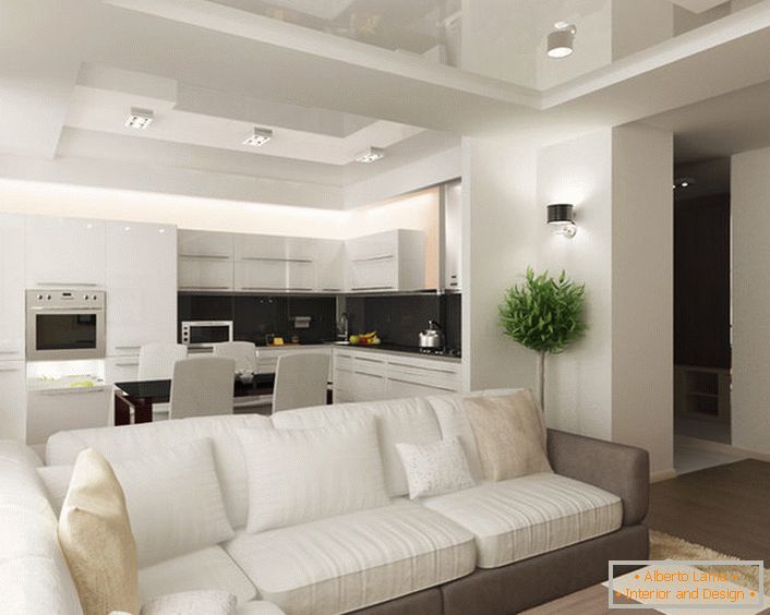 Kombinace kuchyně a obývacího pokoje je považována za efektivní řešení v podmínkách nedostatečného prostoru. 