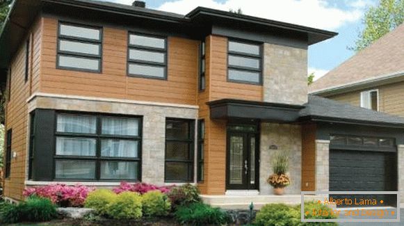 Dokončení fasád soukromých domů s fasádními panely - foto dřevěných panelů