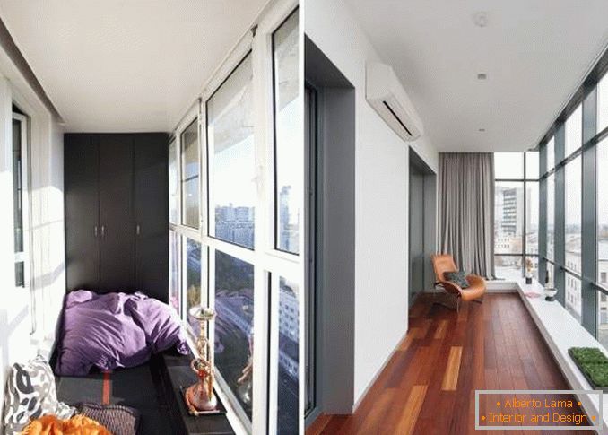 Návrh balkonu s panoramatickými okny - nápady s fotografií