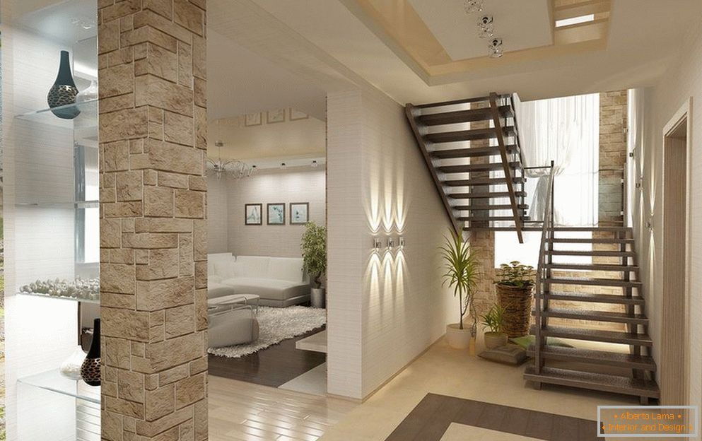 Schodiště v chodbě-obývací pokoj